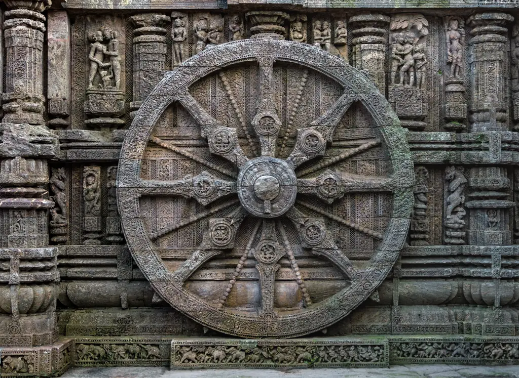 Carved stone chariot wheel of the Konark Sun Temple