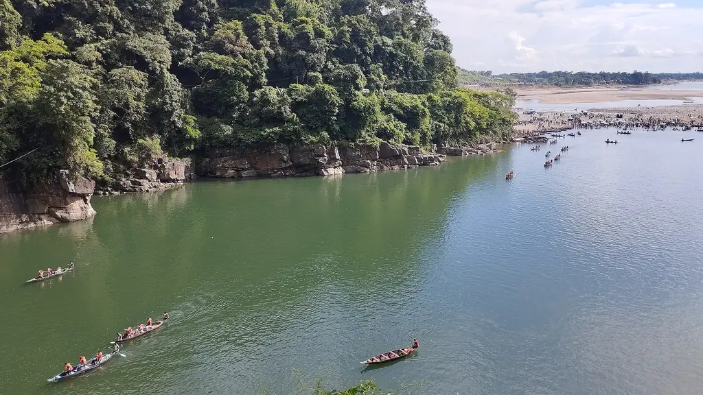 Boats on the clear Umngot river at Dawki, Meghalaya