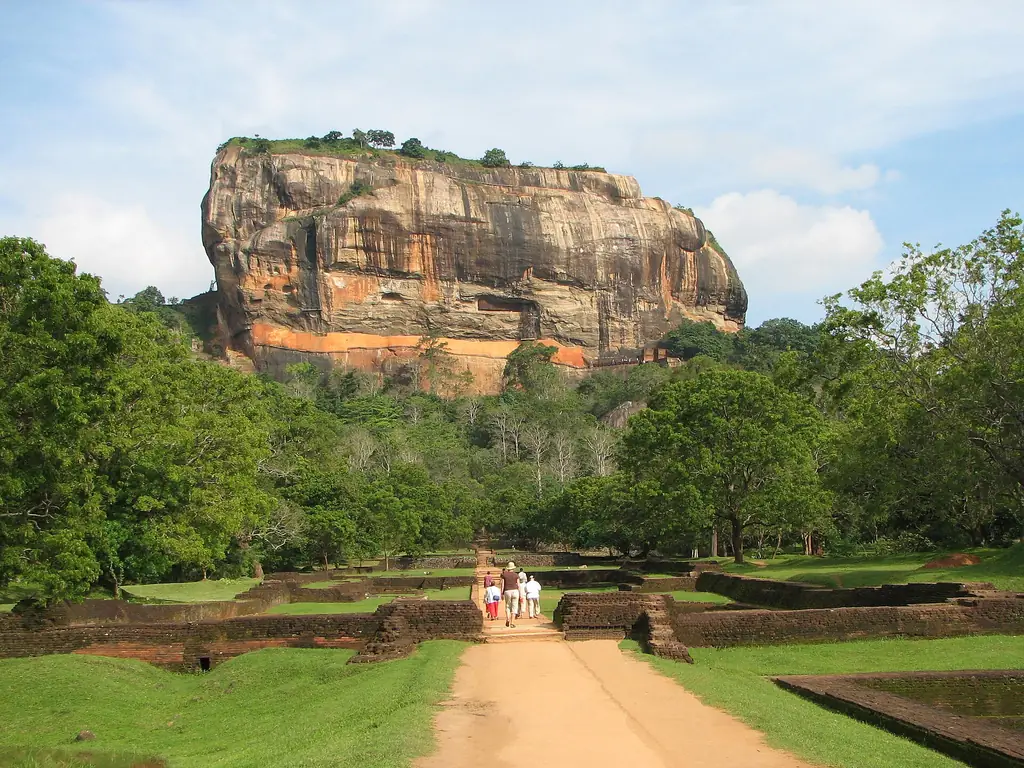 Sigiriya rock fortress rising above the gardens in Sri Lanka