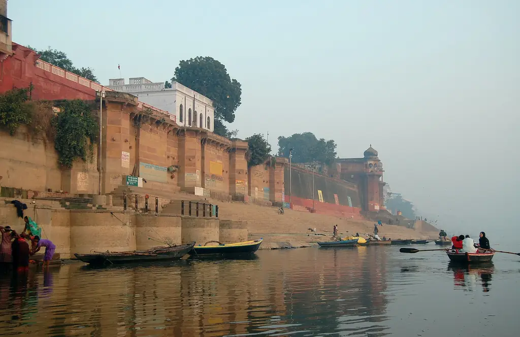 Boats along the ghats of the Ganga in Varanasi